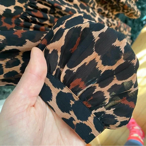 J. Crew Tie-Neck Dress in Leopard Crinkle Chiffon, size XXS, NWT - Picture 8 of 16